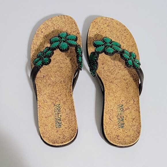 Kenneth Cole REACTION Faux Turquoise Flower Women's Thong Sandals ~ Size WMS 6 M - Picture 6 of 7